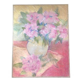 Original Vintage Floral Impressionist Still Life Pastel Drawing For Sale
