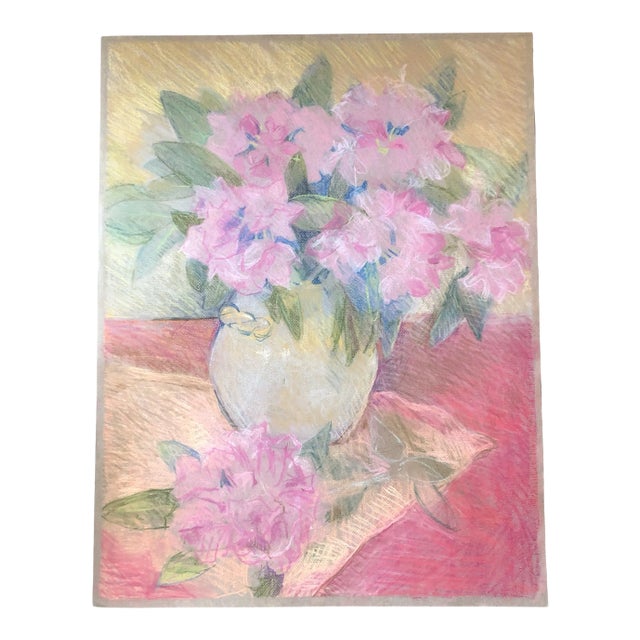 Original Vintage Floral Impressionist Still Life Pastel Drawing For Sale