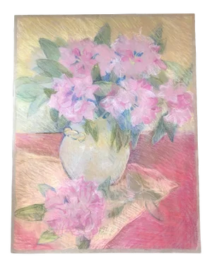 Original Vintage Floral Impressionist Still Life Pastel Drawing