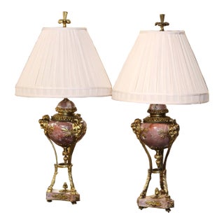 Pair of 19th Century French Louis XVI Marble and Gilt Bronze Cassolette Lamps For Sale