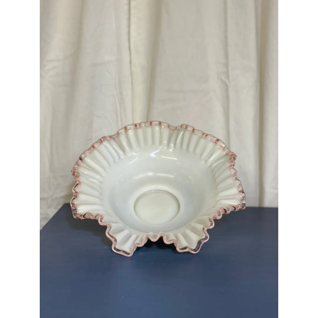 Mid 20th Century Mid 20th Century Fenton Rose Crest Crimped Milk Glass Bowl For Sale - Image 5 of 6