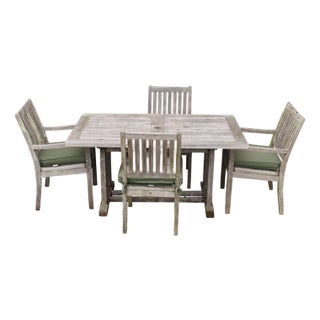 Gloster Teak Outdoor Patio Dining Table With Four Chairs For Sale