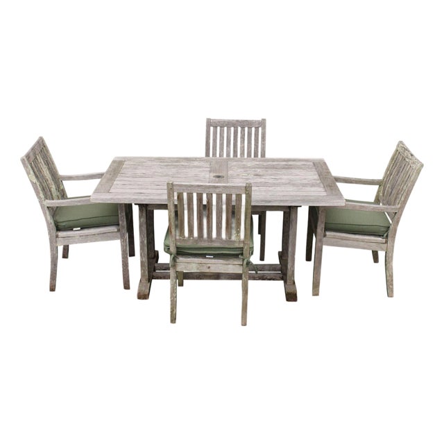 Gloster Teak Outdoor Patio Dining Table With Four Chairs For Sale