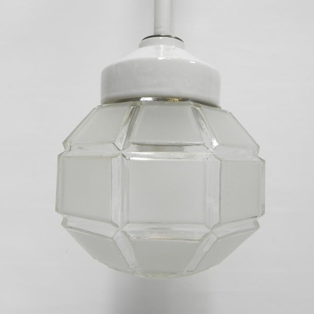1930s Art Deco Hanging Lamp with Octagonal Frosted Glass Shade, 1930s For Sale - Image 5 of 18