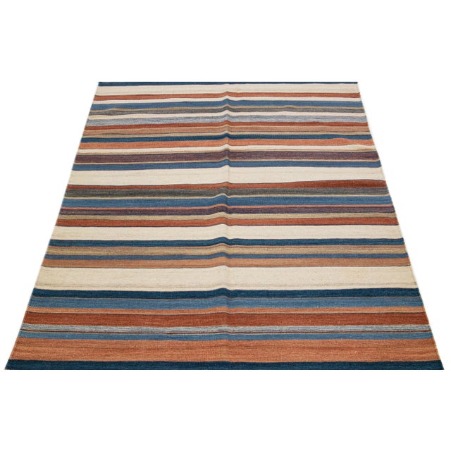 Modern 2020s Modern Kilim Handmade Multicolor Geometric Wool Rug For Sale - Image 3 of 7