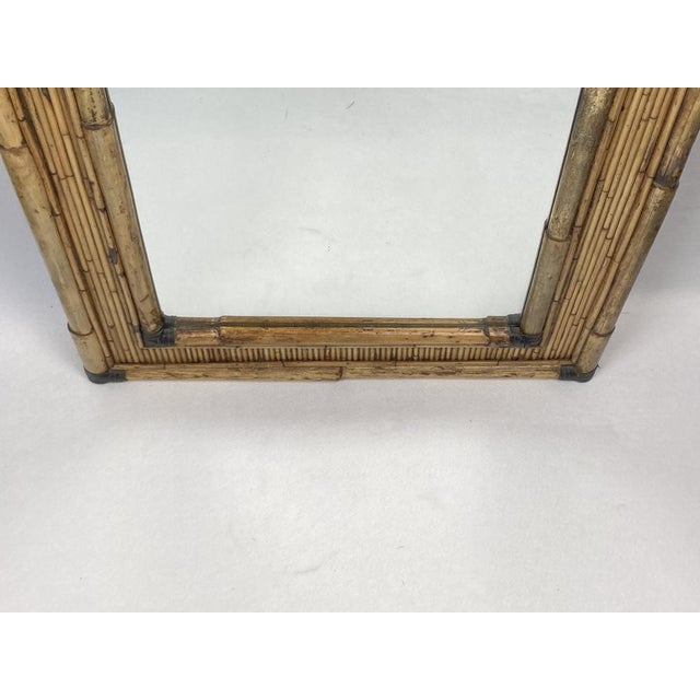 Mid-Century Regency Palm Bamboo Rattan Pencil Reed Mirror, 1960s For Sale - Image 6 of 14