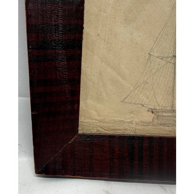 A finely rendered mid-19th-century pencil drawing of the American three-masted ship Griffin of Boston, depicted in profile...