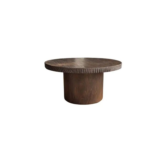 Round Solid Teak Wood Sofa Table, Modern Organic, Stunning Wood Textures, Burnt For Sale - Image 6 of 6