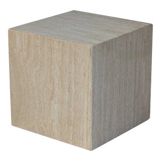 Late 20th Century Travertine Cube Side Table For Sale