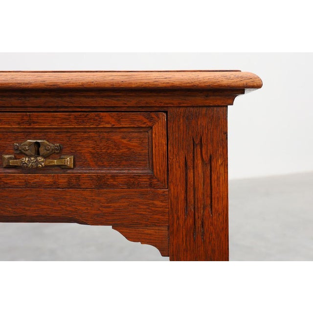 Art Deco Carved Oak Table with Copper Details, Belgium, 1920s For Sale - Image 11 of 13
