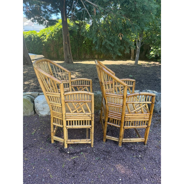 Pair of Vintage Brighton Pavilion Bamboo & Cane Chairs For Sale - Image 4 of 5