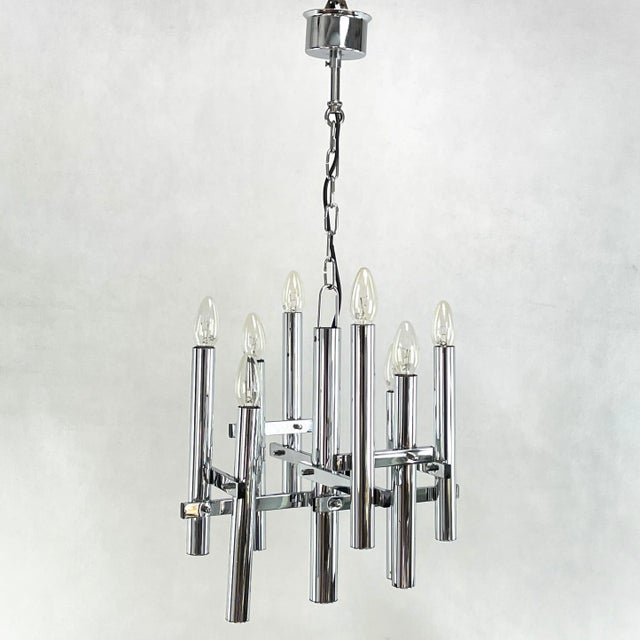 Metal Chrome Ceiling Lamp attributed to Gaetano Sciolari for Boulanger, 1970s For Sale - Image 7 of 10