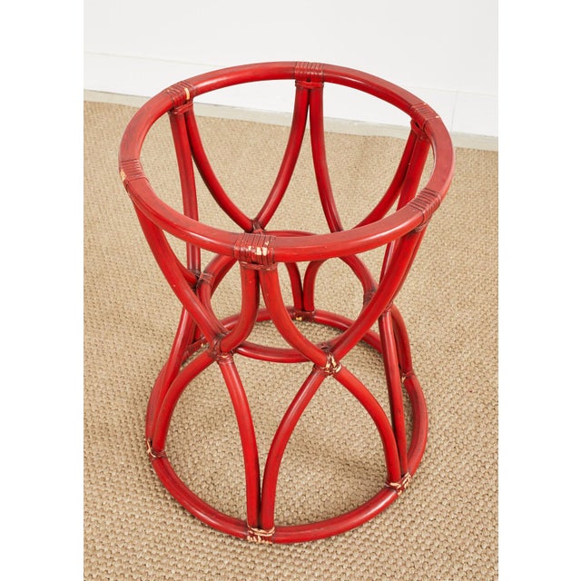 McGuire Organic Modern Red Lacquered Rattan Pedestal Dining Table ...