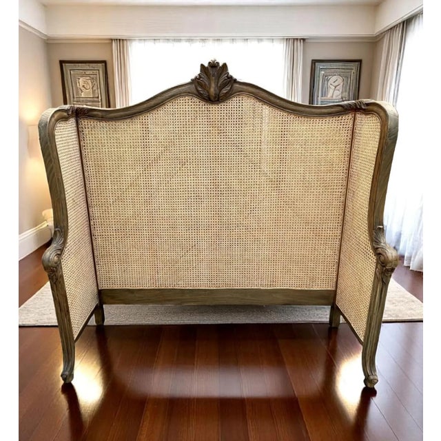 Traditional French Regency Queen Cane Headboard – Brown Mahogany Wraparound For Sale - Image 3 of 7