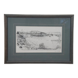 James Orlando Ogle Monterey Bay Harbor House Seascape Lithograph Print 23" For Sale