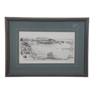 James Orlando Ogle Monterey Bay Harbor House Seascape Lithograph Print 23"