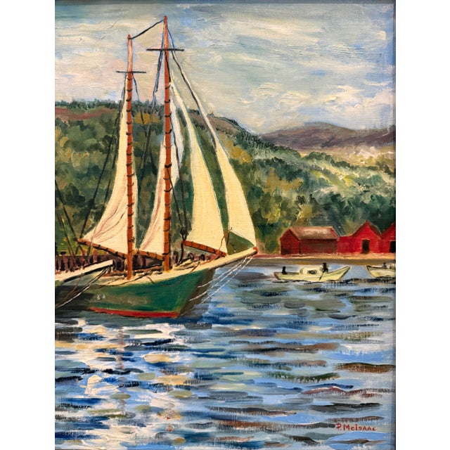 Vintage Signed Maritime Harbor Oil Painting by P. McIsaac For Sale - Image 4 of 10
