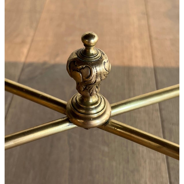 1940s Neoclassical style brass coffee table with black leather top Attributed to Maison Jansen For Sale - Image 11 of 12