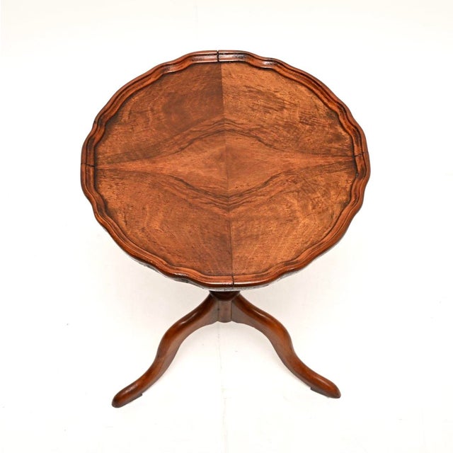 Antique Figured Walnut Pie Crust Wine Table, 1930 For Sale - Image 4 of 7