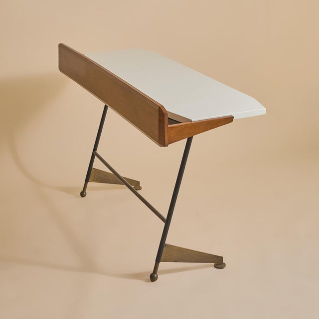 White Italian Mahogany Console or Desk in the Manner of Luigi Fornasari, 1950s For Sale - Image 8 of 11