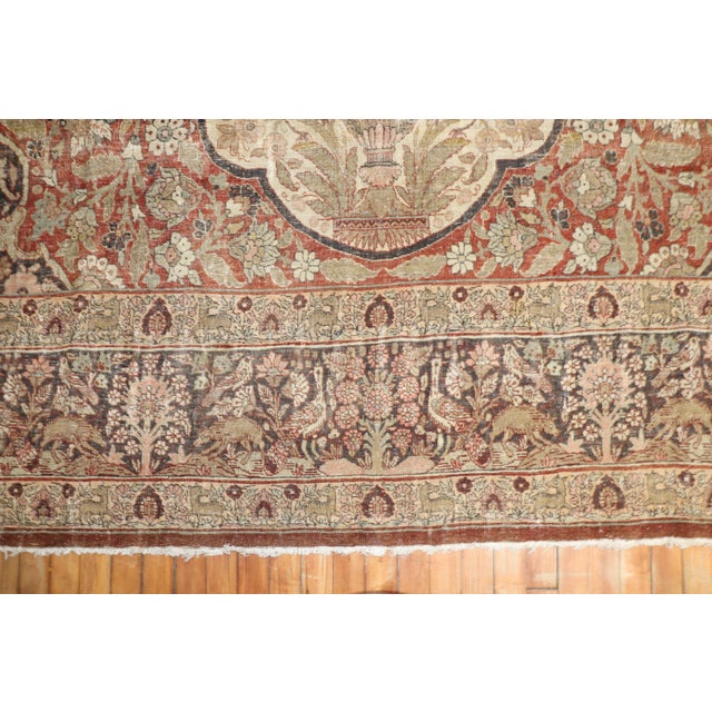 Brown Antique Zabihi Collection Persian Tabriz Worn Rooster Motif Rug For Sale - Image 8 of 10