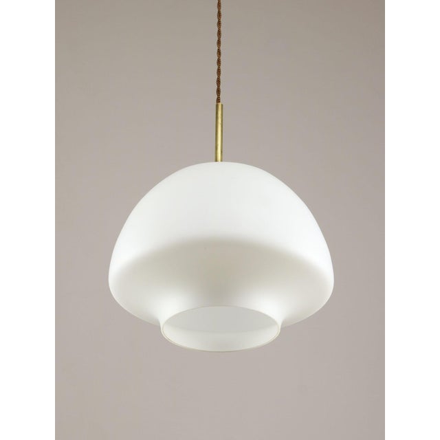 Mid-Century Modern Italian Opaline Glass and Brass Pendant Lamp For Sale - Image 15 of 16