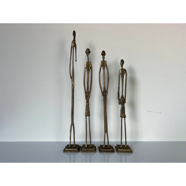 Vintage Elongated African Tribal Bronze Statues - Set of 4 For Sale - Image 10 of 13