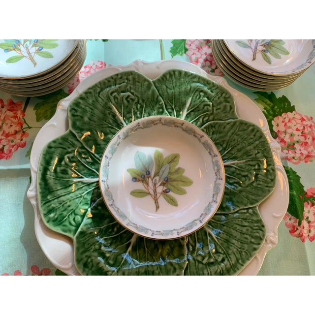 1940's Blue & Green Botanical Berry or Dessert Bowls Set of 13 For Sale - Image 10 of 12
