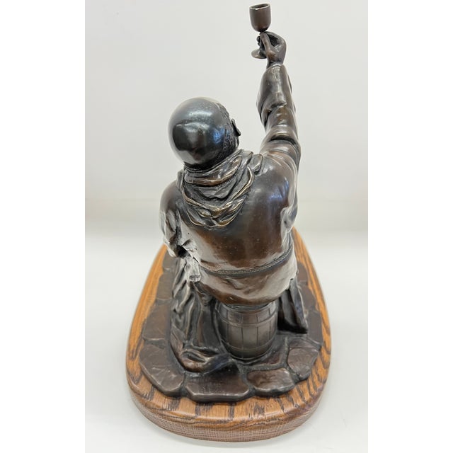 Figurative Vintage Bronze Monk Sculpture on a Wooden Base - Signed L Unnasch 3/15 1979 For Sale - Image 3 of 10