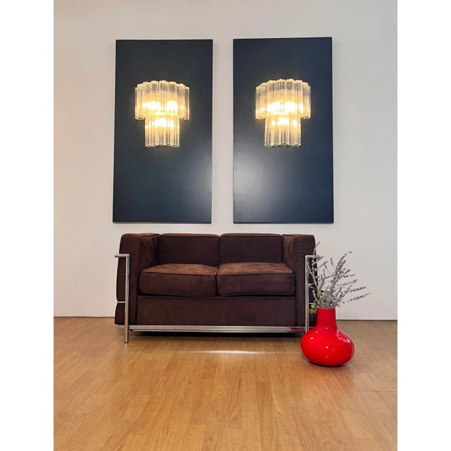 Mid-Century Modern Vintage Murano Glass Tube Wall Sconces with 13 Transaparent Glass Tube, 1990s, Set of 2 For Sale - Image 3 of 17