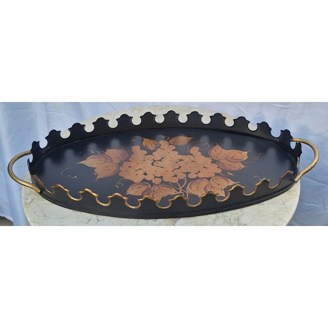 Mid Century Tole Painted Serving Tray For Sale - Image 9 of 12