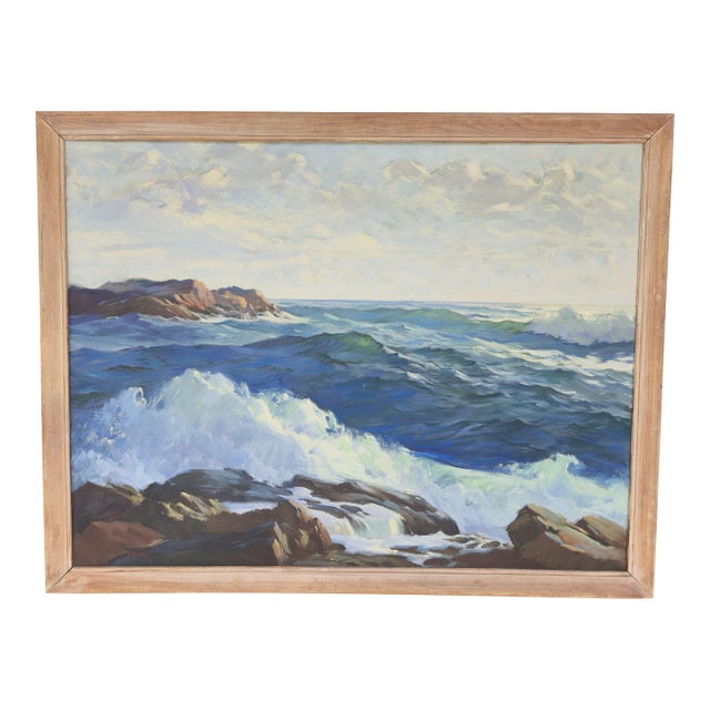 Large New England Seascape Oil Painting on Canvas Signed A. Shelton For Sale