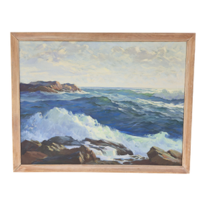 Large New England Seascape Oil Painting on Canvas Signed A. Shelton