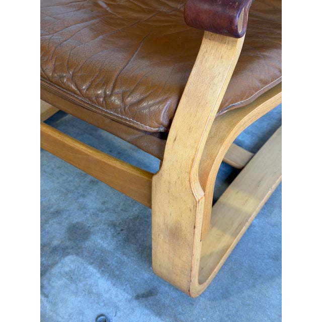 In Style of Åke Fribytter Brown Leather Lounge Chair Swedish Mid-Century Modern 1970s For Sale - Image 9 of 12