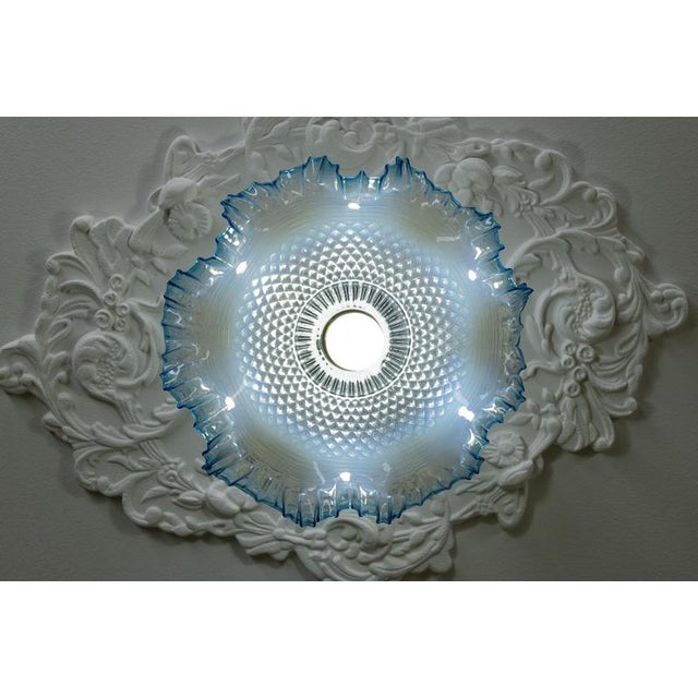 French Art Deco Blue and White Opalescent Ruffled Glass Ceiling Light, 1930s For Sale - Image 9 of 18
