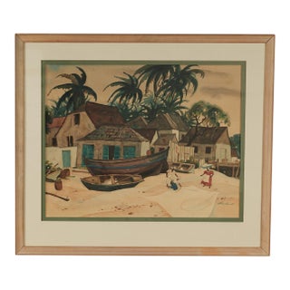 Vintage Tropical Watercolor of Barbados by Wilmot Emerton Heitland For Sale