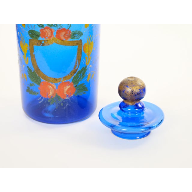 Blue Mid-20th Century Italian Gilt and Hand-Painted Cobalt Blue Glass Apothecary Jars For Sale - Image 8 of 18