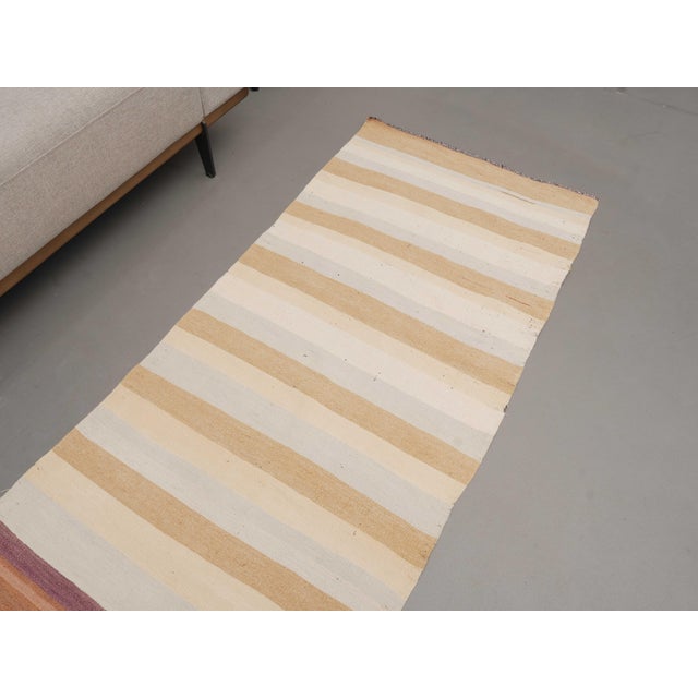 Purple 1970s Vintage Handmade Wool Cotton White Beige Kilim Runner Rug For Sale - Image 8 of 11