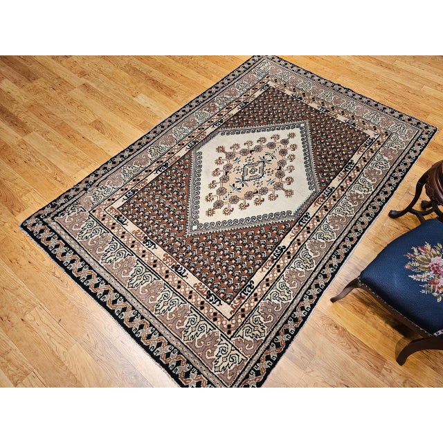 Vintage Moroccan Rug, Handwoven Wool, Geometric Pattern, Ivory & Brown, 6’ X 8’ For Sale - Image 4 of 18