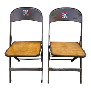 Vintage 1950s Industrial Metal Veterans of Foreign Wars Folding Chairs - Set of 2