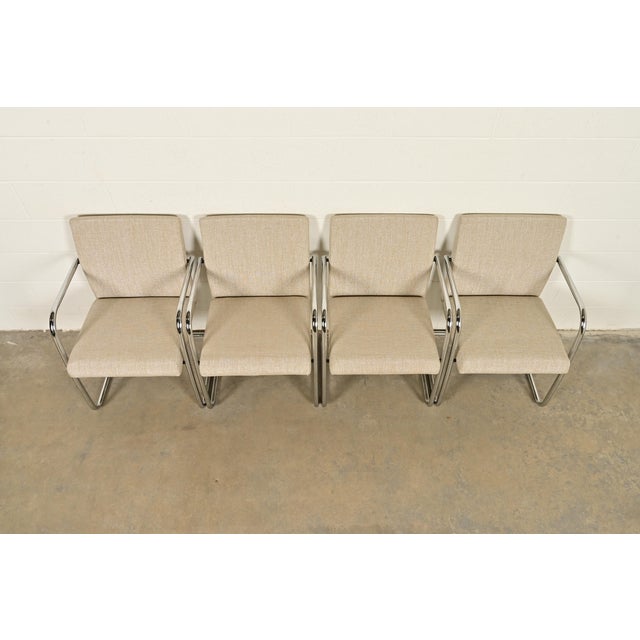 Early 21st Century Mies Van Der Rohe Brno Style Mid-Century Modern Chrome Tubular Cantilever Club Chairs, Set of Four For Sale - Image 5 of 12