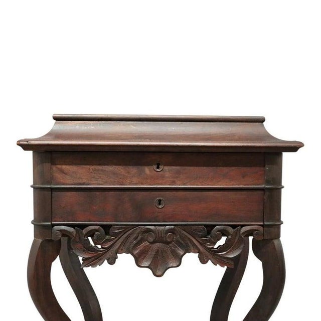 Victorian Walnut & Rosewood 2 Drawer Lift Top Sewing Stand C1890 For Sale - Image 4 of 12