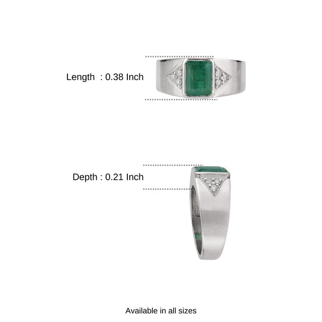 Mid Century Style Bezel Set 2.74 Ct Natural Emerald & Diamond Unisex Signet Ring Size 8 For Sale - Image 12 of 15