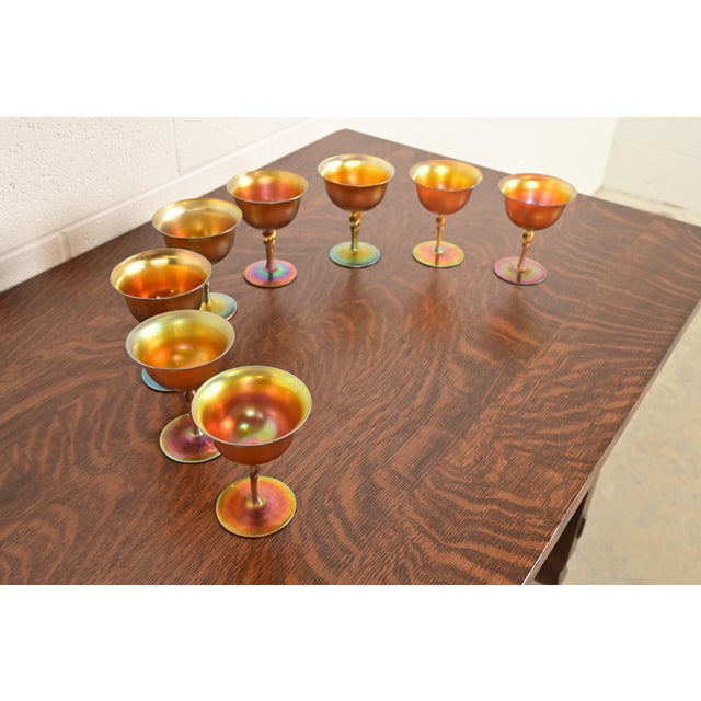 Steuben Glass Steuben Aurene Iridescent Art Glass Goblets, Set of Eight For Sale - Image 4 of 9