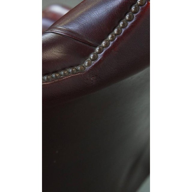 Classic Red Cowhide English Chesterfield Wing Chair with an Exceptionally Wide Seat For Sale - Image 14 of 15