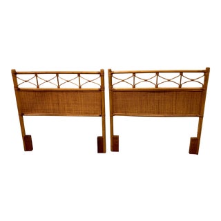 1960s Vintage Rattan Cane Wicker Twin Headboards - A Pair For Sale