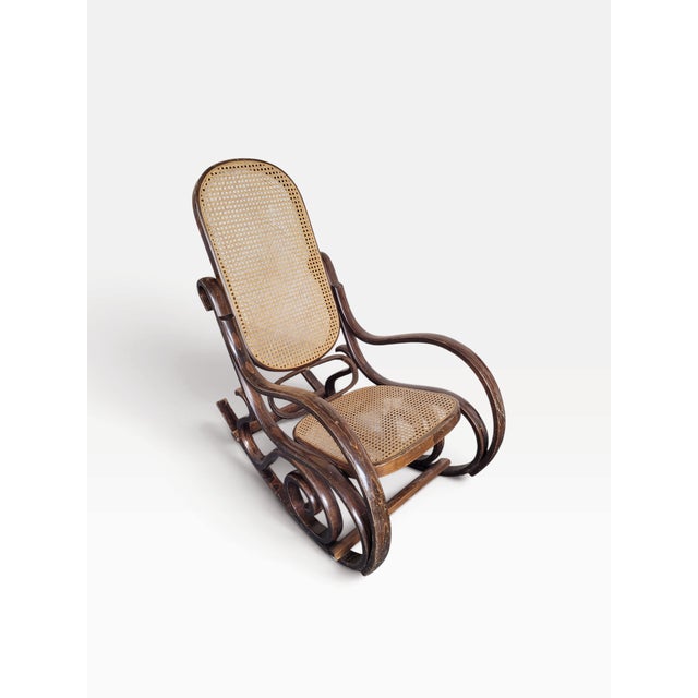 Antique Bentwood Beech and Cane Rocking Chair in the style of Thonet, 1890 For Sale - Image 3 of 18