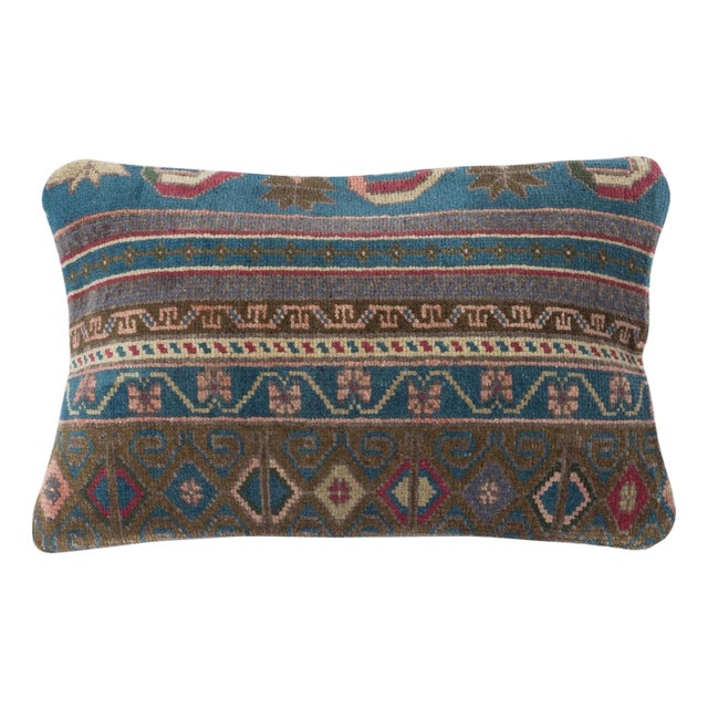 13"x20" Handmade Turkish Wool Rug Cushion Cover. Vintage Toss Pillow Cover For Sale