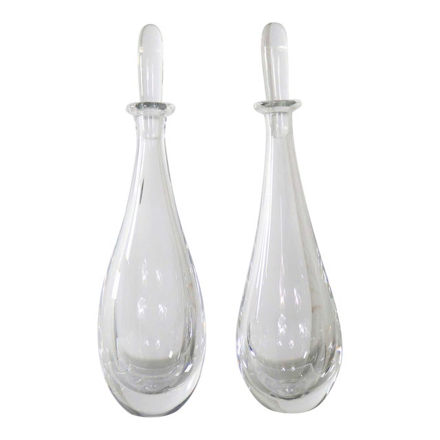 Pair of Clear Glass Orrefors Decanters by Vicke Lindstrand Mid Century