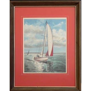1970s C. Kule Original Sailboat Watercolor, Framed For Sale
